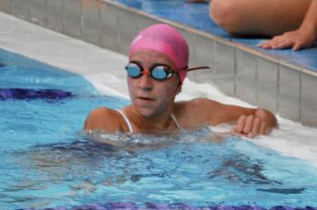 Columbia swimmer Nevaeh Ross during the 200 IM on Tuesday. (COURTESY)