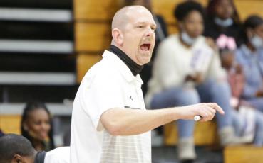 Columbia head coach Steve Faulkner calls out to his team during a game against Madison County on Jan. 14. (BRENT KUYKENDALL/Lake City Reporter)