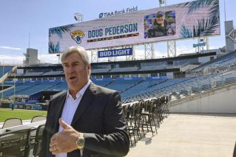 Jacksonville Jaguars head coach Doug Pederson speaks with reporters on Feb. 5 in Jacksonville. (MARK LONG/Associated Press)