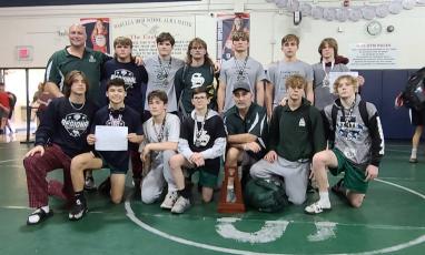Suwannee’s wrestling team placed second at the Region 1-1A meet on Saturday at Wakulla High School, qualifying seven wrestlers for state. (COURTESY)