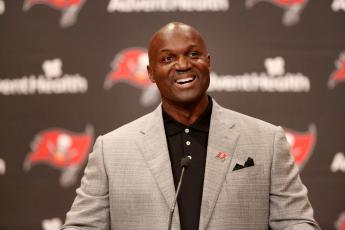 New Tampa Bay Buccaneers head coach Todd Bowles speaks about his opportunity to lead the team during a press conference at the AdventHealth Training Center on Thursday in Tampa. (DOUGLAS R. CLIFFORD/Tampa Bay Times/TNS)