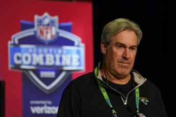 Jacksonville Jaguars head coach Doug Pederson speaks during a press conference at the NFL scouting combine on March 1 in Indianapolis. (MICHAEL CONROY/Associated Press)