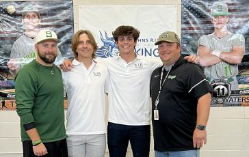 Suwannee’s Tyson Greene and Peyton Waters signed their letters of intent to play at St. Johns River State college on Saturday. (COURTESY)