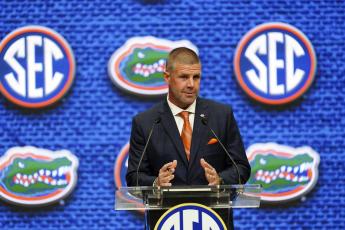 Florida head coach Billy Napier speaks during SEC Media Days on July 20 in Atlanta. (AP FILE)