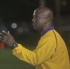 Columbia head coach Demetric Jackson signals to his team during the Class 3A state semifinals against Lake Wales on Dec. 2, 2022. (MICHAEL WILSON/Lake City Reporter)