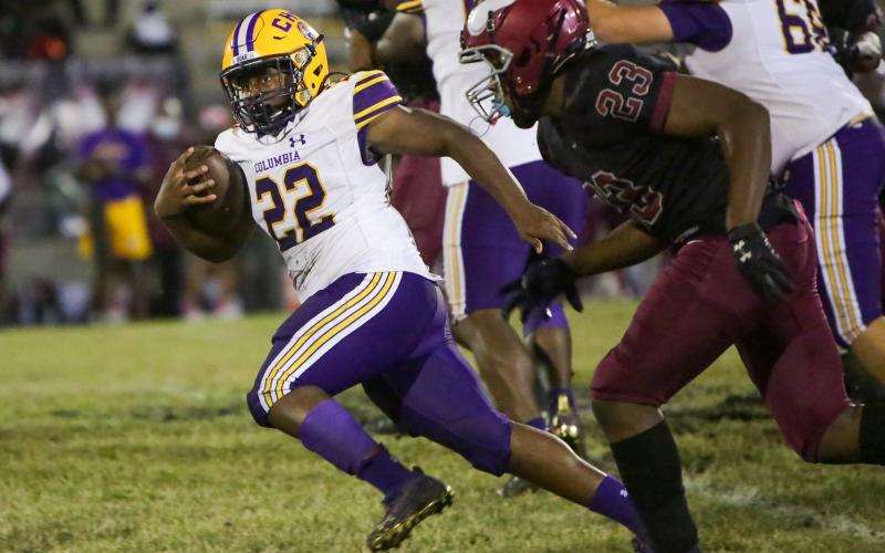 Columbia running back Tony Fulton runs up the field against Raines on Oct. 28. (BRENT KUYKENDALL/Lake City Reporter)