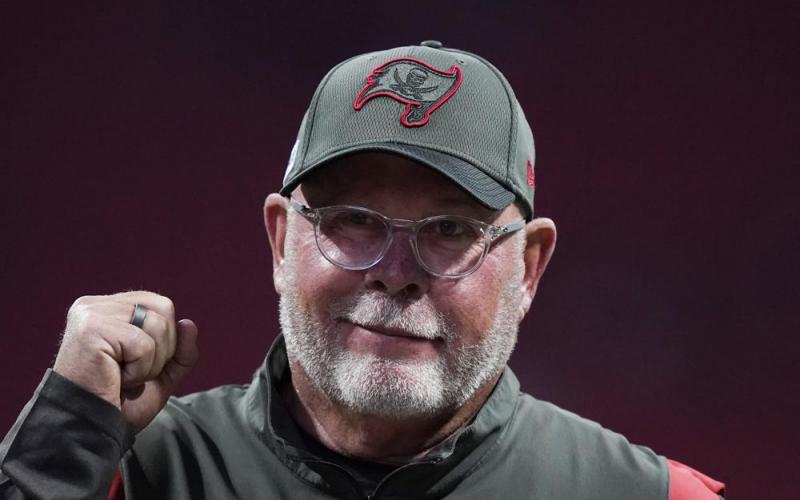 Tampa Bay Buccaneers coach Bruce Arians walks along the sideline before his team's game against the Atlanta Falcons on Dec. 5, 2021, in Atlanta. (AP File)