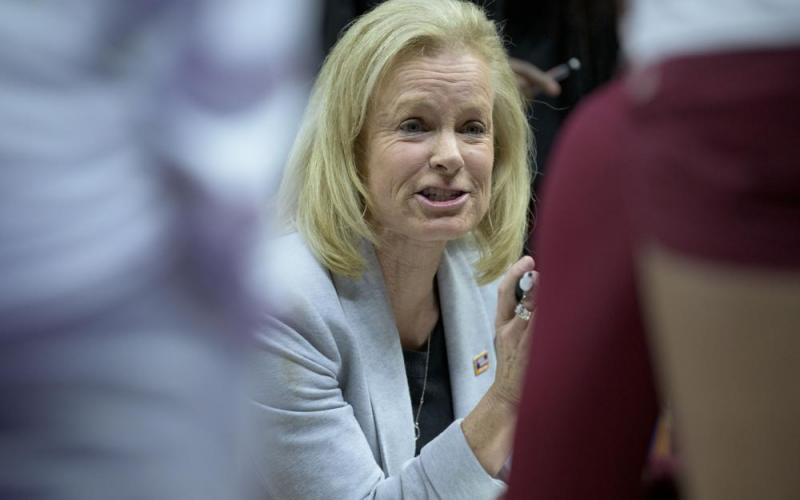 Florida State coach Sue Semrau talks during a timeout in the first half of a First Four game against Missouri State in the NCAA women's tournament on March 17 in Baton Rouge, La. (MATTHEW HINTON/Associated Press)