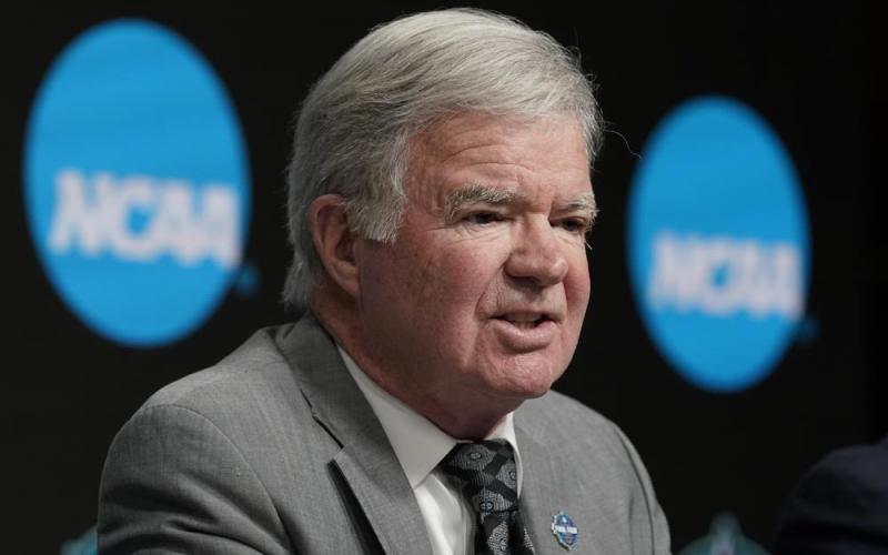 NCAA President Mark Emmert speaks at a news conference at the Target Center, site of of the women's Final Four, on March 30 in Minneapolis. (ERIC GAY/AP File) 