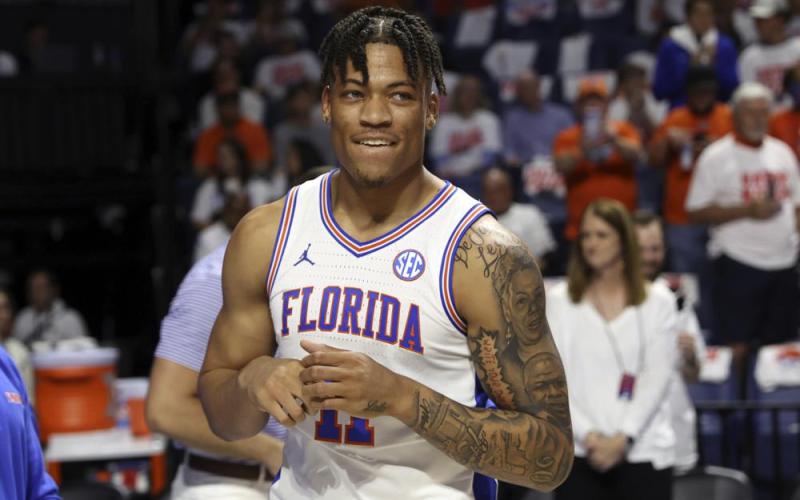 Former Florida forward Keyontae Johnson smiles after being introduced as a starter before a game against Kentucky, on March 5 in Gainesville. (AP FILE)