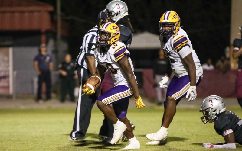 Columbia receiver Zamarion Jones (10) reacts after scoring a touchdown against Madison County last Friday. (BRENT KUYKENDALL/Lake City Reporter)