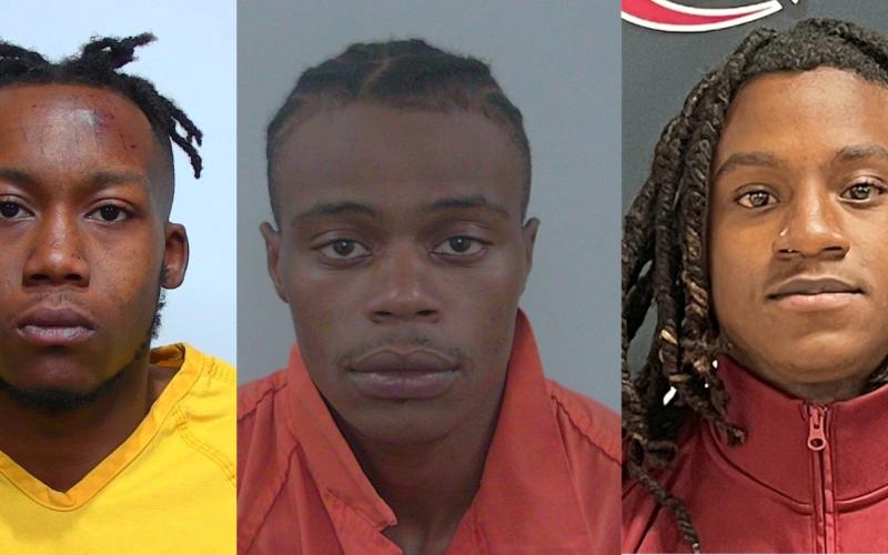 Jeremiah Gibson (left) was captured Saturday following a manhunt after a Jiffy Food Store in Live Oak was robbed. Calvin Souter Jr. (middle) was arrested Sunday in Lake City for a different firearm incident but is also suspected in armed robberies, as is Demoundre Evans (right), who is still at large and is considered armed and dangerous. (COURTESY)