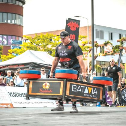 South African bodybuilder Rayno Nel performs a feat of strength during a Strongman Champions League event in Holland. The SCL is set to host an international event in Olustee Park on Oct. 10 after getting a sponsorship from the Columbia County TDC. (COURTESY)