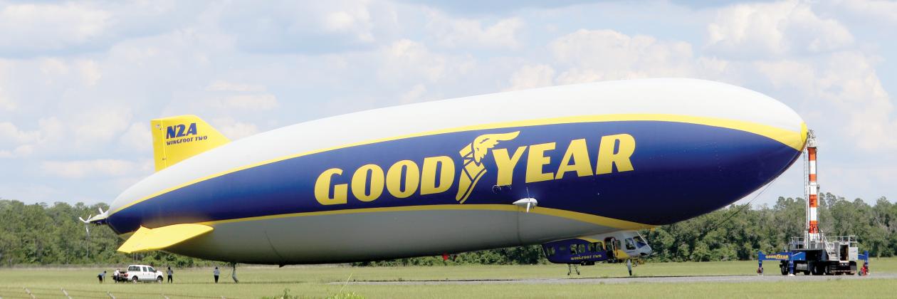 The Goodyear blimp made a stop at the Lake City Gateway Airpor on Thursday. The blimp is a frequent visitor to the airport, which serves as a permanent fuel stop for the blimp as it makes its way in and out of Florida. (TONY BRITT/Lake City Reporter)