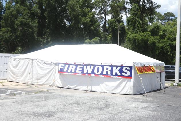 Fireworks tents, such as the one on the corner of SW Main Boulevard and SW Baya Drive, are open for business after Columbia County recently lifted its burn ban. (MORGAN MCMULLEN/Lake City Reporter)