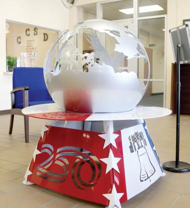 The ‘Globe of Freedom,’ a welded art piece created by Columbia High welding students, won the Commissioner’s Choice award in the Statewide Welding and Fabrication Challenge to celebrate America’s semiquincentennial. (TONY BRITT/Lake City Reporter)