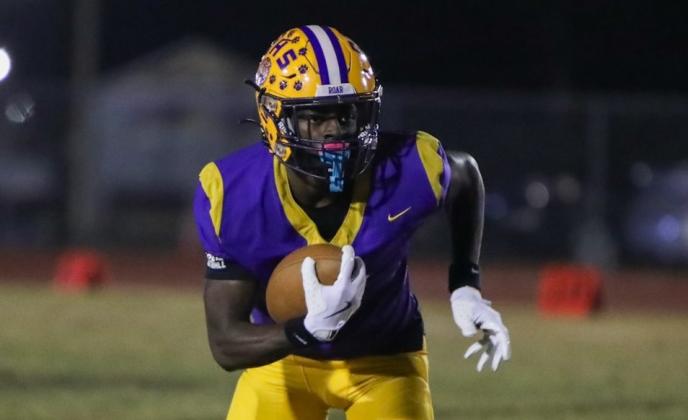Columbia receiver Kyren Caldwell turns up field after making a catch against Rickards during the Region 1-4A quarterfinals on Nov. 14, 2025. (FILE)