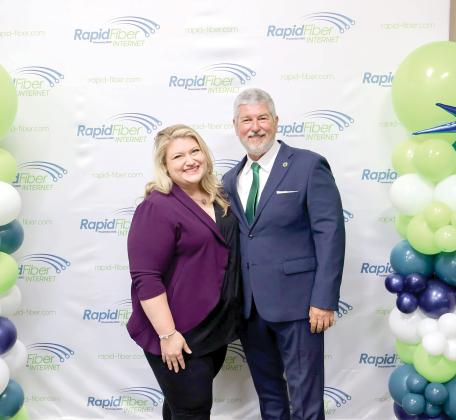 Congresswoman Kat Cammack and Mike McWaters, the president and CEO of SVEC and the chairman for the board of managers of Rapid Fiber Internet, are pictured at the Aug. 12 celebration of the Rapid Fiber service rollout completion. It is now available to all SVEC members. (COURTESY RAPID FIBER INTERNET)