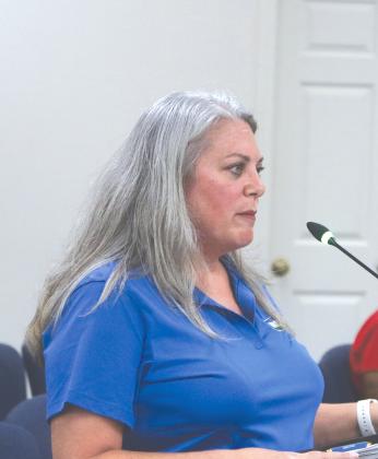 Dayna Williams, Waste Pro’s North Florida Regional Director for Government Relations, said solid waste rates need to keep up with rises in tipping fees charged by Columbia County. Fees are set to increase by 5.3% beginning Oct. 1. (MORGAN MCMULLEN/Lake City Reporter)