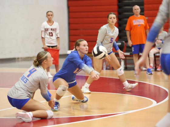 Branford libero Ava Alcorn defends a shot against Fort White on Sept. 22. (PAUL BUCHANAN/Lake City Reporter)