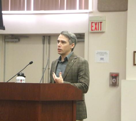UF/IFAS economist Nathan Palardy speaks during Thursday's data center workshop. (MORGAN MCMULLEN/Lake City Reporter)