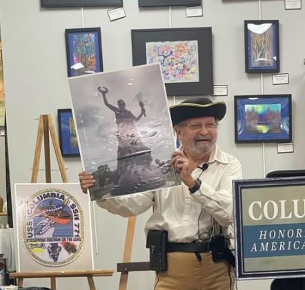 Benjamin Ragland, portraying a Minute Man from the Revolutionary War era, made a presentation recently at the Gateway Art Gallery on Lady Columbia, America’s first national mascot. (COURTESY)