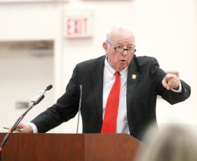 Dennis Roberts, who lives on Hackney Terrace behind a proposed commercial development, said maps about the property didn’t point to the people who live there. (JAMIE WACHTER/Lake City Reporter)