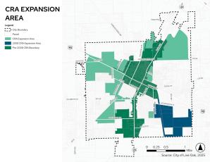 The proposed map of the Live Oak Community Redevelopment Agency district. The light green portion in the northeast section of the city will be removed from the CRA. (FILE)