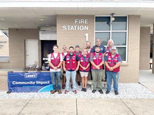 Local Lowe’s employees helped remodel the Lake City Fire Station 1 on Monday through a Red Vest Volunteer Day. The downtown station is getting a remodel thanks to a $50,000 Lowe’s grant. (COURTESY LAKE CITY FIRE DEPARTMENT)