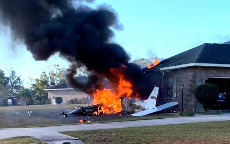 Fire engulfs the fuselage of a Piper PA32 shortly after 9:30 a.m. on Saturday on Inwood Court. The pilot, Salena Short of Tyler, Texas, perished. (AMY CREAMER BROWN/Special to the Reporter)