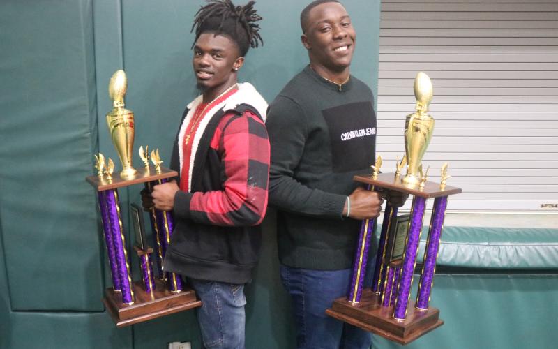 Columbia receiver Marquez Bell and linebacker Le’vontae Camiel received the team’s MVP awards for offense and defense at the team’s banquet on Thursday. Bell also received one of the Record Breaker awards and best WR award, while Camiel also received one of the Captains awards on defense. (JORDAN KROEGER/Lake City Reporter)