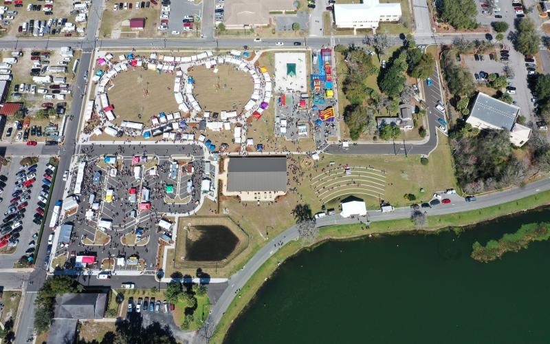 The Olustee Battle Festival is seen on Saturday at its new location near the shore of Lake DeSoto (bottom right). (RAY CARPENTER PHOTOGRAPHY/Special to the Reporter)