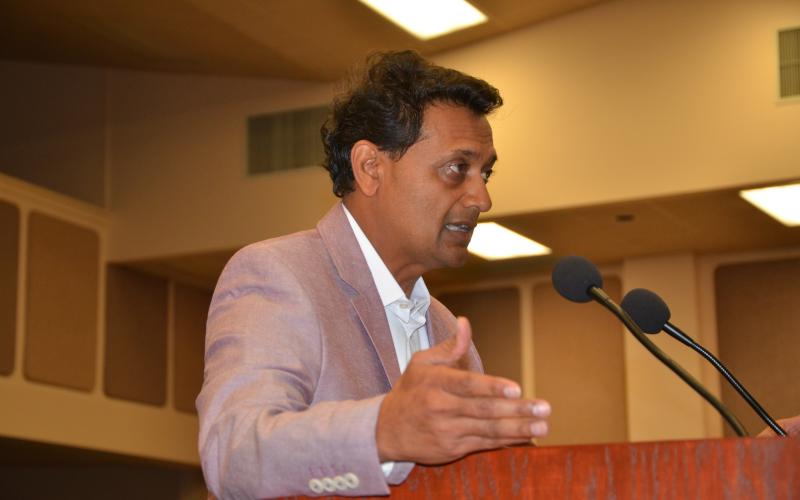 Nick Patel, a member of the county Tourist Development Council, speaks out against the county’s plan to spend $641,000 remodeling a building it doesn’t own. (CARL MCKINNEY/Lake City Reporter)