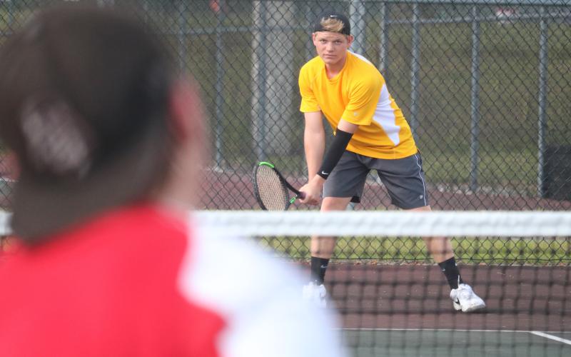 Columbia’s Camrin Wilcoxon gets set to return a serve in a match last season. (FILE)
