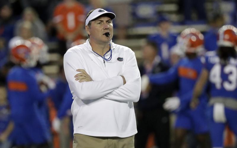 Florida coach Dan Mullen was not happy with his team's first-half performance against UT Martin. (ASSOCIATED PRESS/JOHN RAOUX)