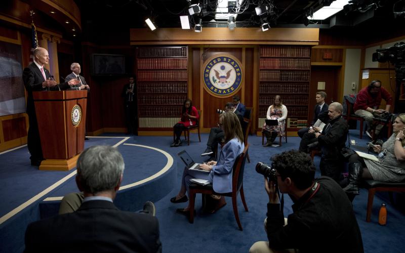 Florida Senator Rick Scott speaks on relief bill Wednesday. (AP PHOTO)
