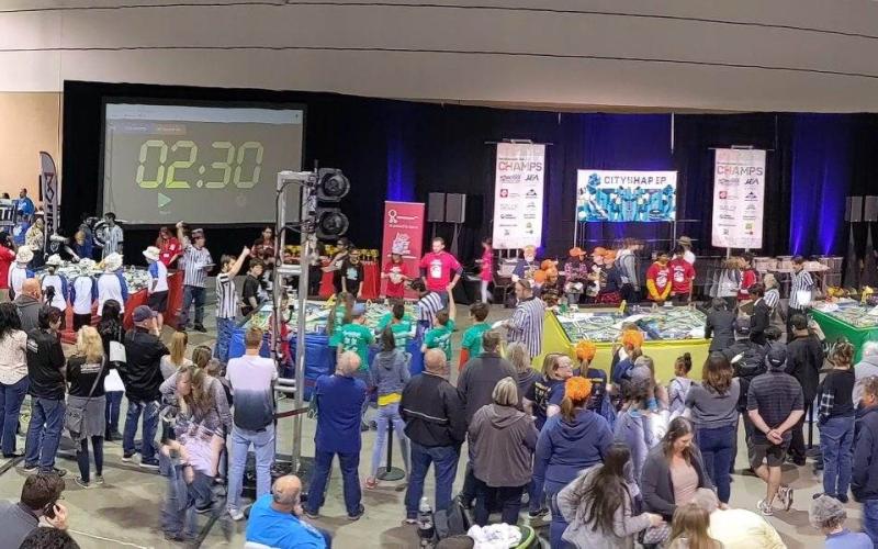 Robotics action Saturday in Jacksonville.The Columbia City Elementary robotics team won and is now headed to an international championship in Texas. (TRAVIS MEDEIROS/Special to the Reporter)