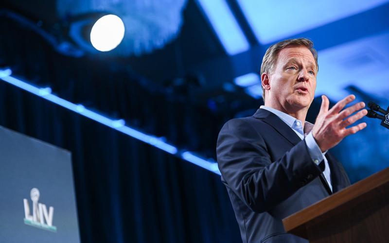 NFL Commissioner Roger Goodell during a news conference ahead of Super Bowl LIV at the Hilton Downtown on Jan.29, in Miami. (ANTHONY BEHAR/Sipa USA/TNS)
