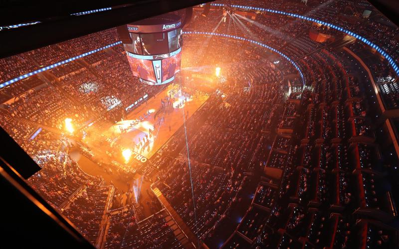 Amway Center is lit up as fans cheer before the start of the Orlando Magic's game against the Cleveland Cavaliers earlier this season. The NBA has suspended play after an athlete tested positive for COVID-19. (STEPHEN M.DOWELL/Orlando Sentinel/TNS)