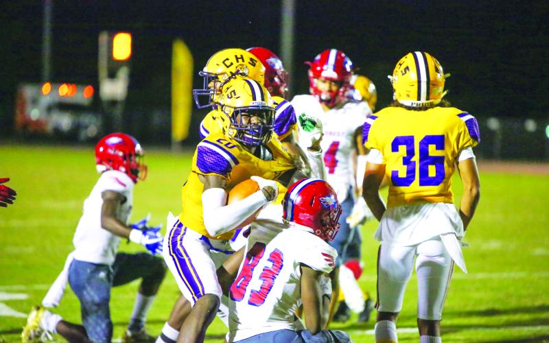 Columbia cornerback Shyheim Brown celebrates after recovering a kickoff against Pine Forest last season. (FILE)