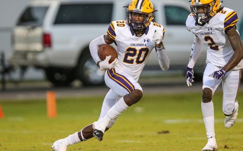 Columbia defensive back Shyheim Brown returns a kickoff against Oakleaf last season. (FILE)