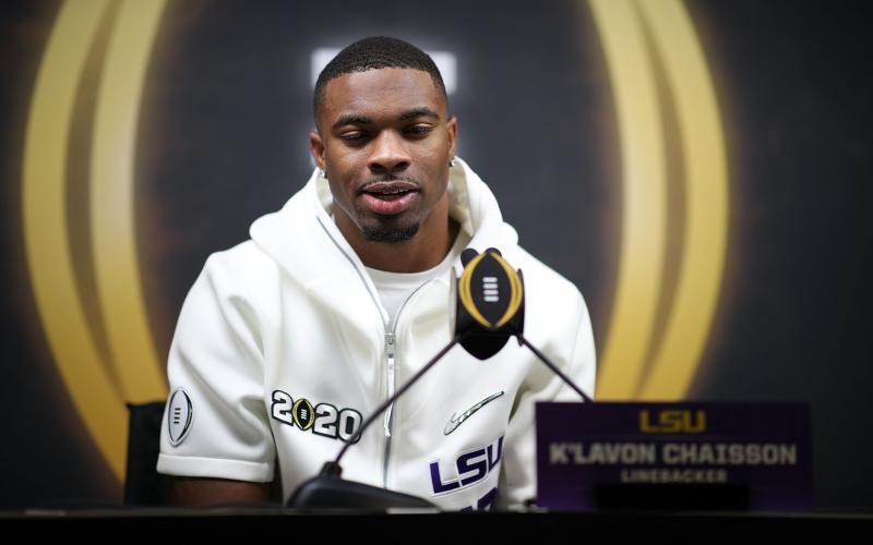 LSU defensive end K’Lavon Chaisson attends media day ahead of the College Football Playoff National Championship on Jan. 11, in New Orleans. Chaisson was selected by the Jacksonville Jaguars in the first round of the NFL draft. (CHRIS GRAYTHEN/Getty Images/TNS)