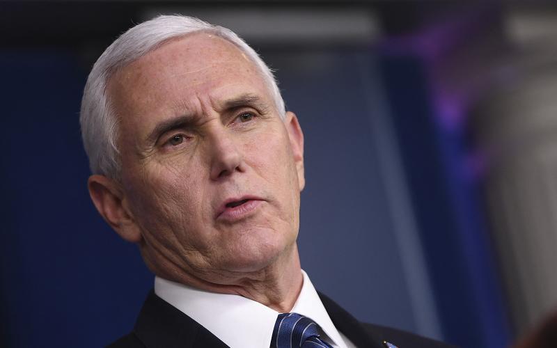 Vice President Mike Pence speaks at a Coronavirus briefing at the White House on April 10, in Washington, DC. (KEVIN DIETSCH/Pool/ABACAPRESS.COM/TNS)