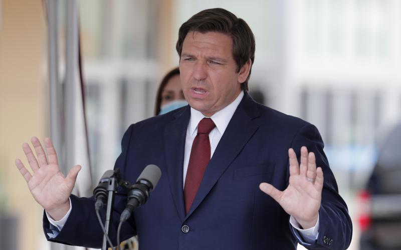 Florida Gov. Ron DeSantis speaks Thursday. (AP PHOTO)