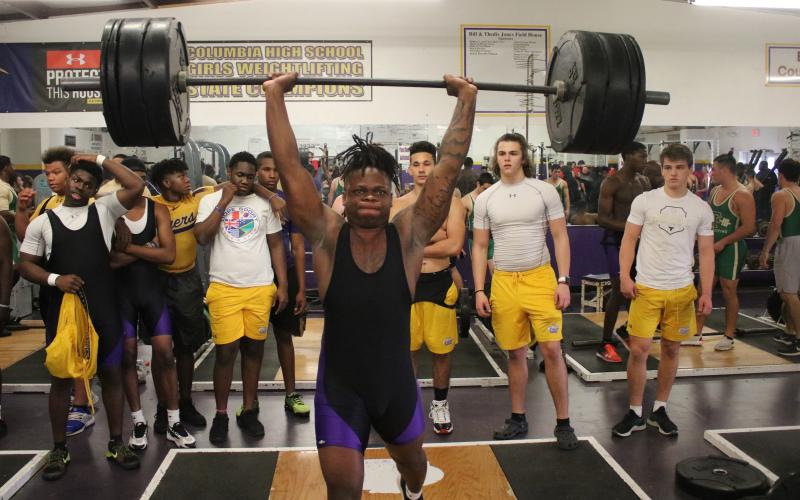 Columbia weightlifter Marlon Pollock placed sixth in the 199-pound weight class at the Class 2A state meet as a junior and was looking to win it all as a senior when his senior season was cut short due to covid-19. (FILE)