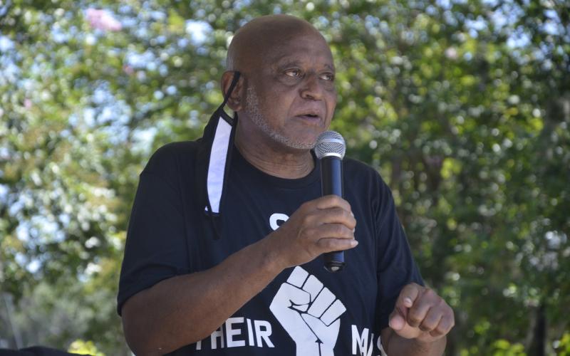 Glenel Bowden, a civil-rights activist, former Lake City Council member and former congressional staffer, greets the crowd at a unity rally against racism. The rally came as part of the aftermath of the death of George Floyd. (CARL MCKINNEY/Lake City Reporter)
