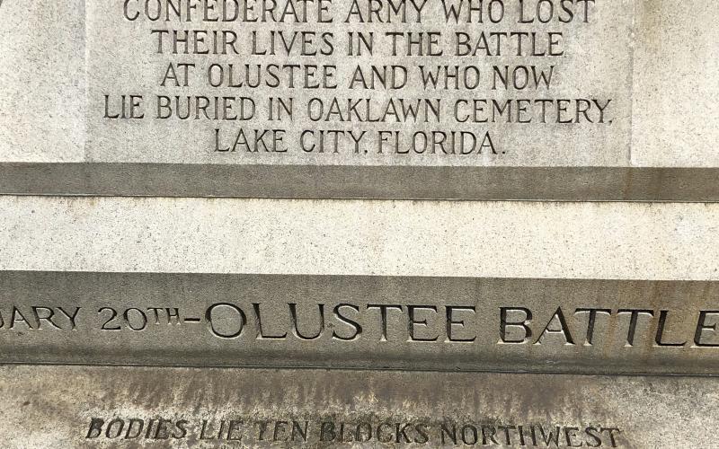 The Confederate monument honors soldiers who died in the Battle of Olustee in Baker County. Those soldiers are buried at Oak Lawn Cemetery. (FILE)