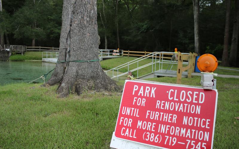 Rum Island Park in Fort White has been closed for nearly a year for renovations, including wooden fencing and aluminum stairways that provide access to the springs. (TONY BRITT/Lake City Reporter)