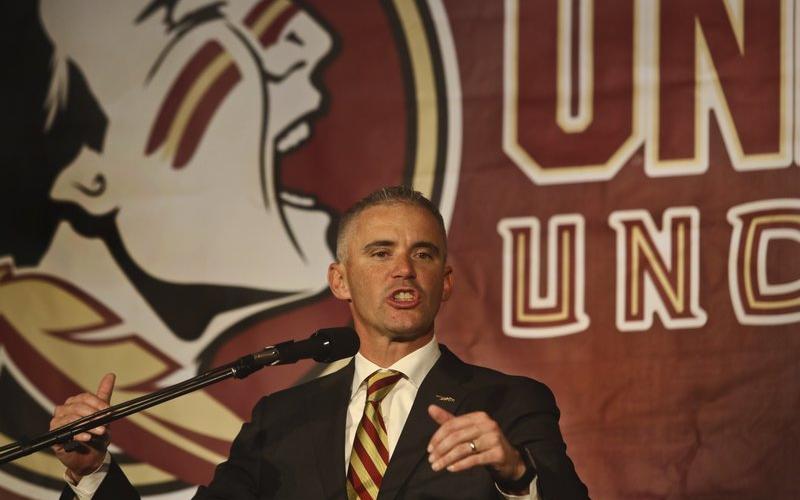 Florida State coach Mike Norvell vehemently denied accusations by current player who posted on social media the officials are lying about how the coaching staff is handling safety protocols during the coronavirus pandemic. (PHIL SEARS/AP FILE PHOTO)