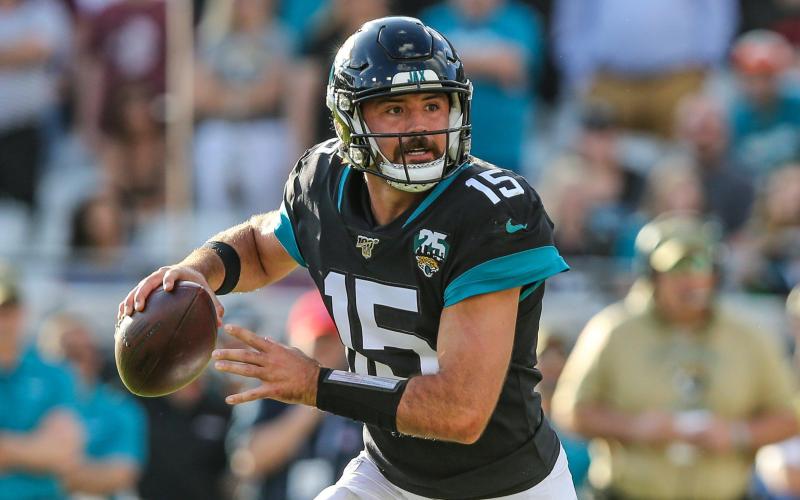 Jacksonville Jaguars quarterback Gardner Minshew (15) looks for a receiver during a game against the Tampa Bay Buccaneers at TIAA Bank Field on Dec. 1, 2019, in Jacksonville. (TNS FILE PHOTO)